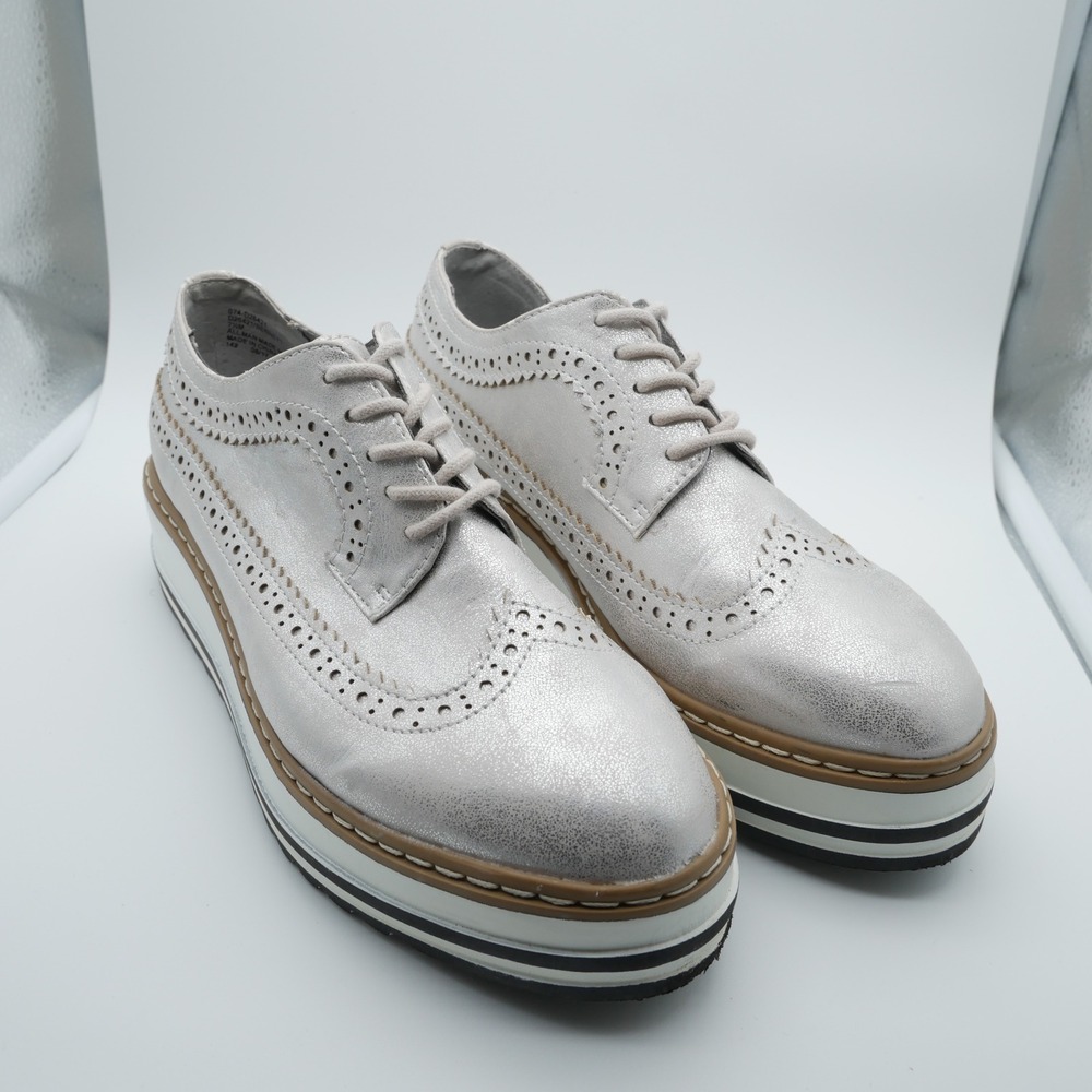 Seven Dials Bennett Silver Metallic Platform Wingtip Brogue Oxford Shoes 7.5M - Picture 4 of 12